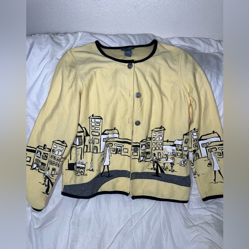 Koret Vintage Yellow Cityscape Cardigan